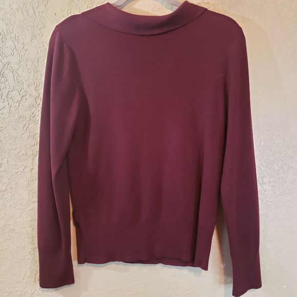 Hillard & Hanson Womens Belted Collared Pullover Sweater Size Large Burgundy - Picture 4 of 6
